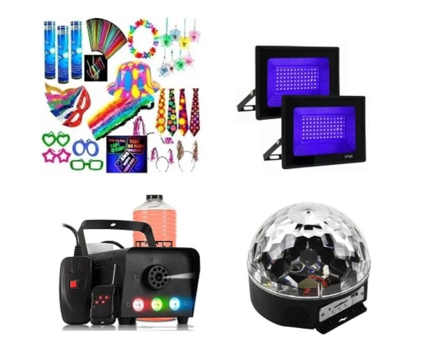 SitAndBuy - Kit Festa Anos 80 C/ Fumaça Led Luz Negra Fantasias